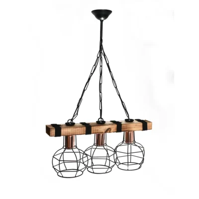 Alternative view of Φωτιστικό Τρίφωτο Ξύλινο και μεταλλικό Ε27 Ντουί 4251-3