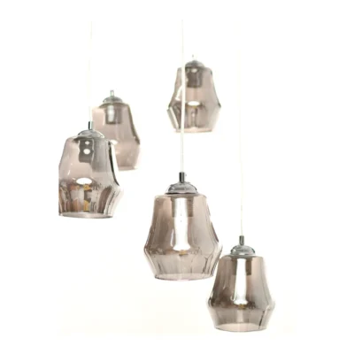 Alternative view of Πεντάφωτο Γυάλινο Φωτιστικό Με Φιμέ Γυαλί Κρεμαστό Ε27 Ντουί 4310-05SCH