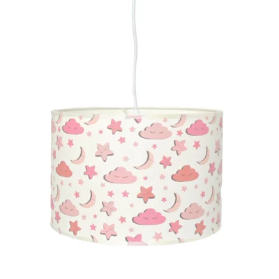 Alternative view of Κρεμαστό Φωτιστικό Παιδικού Δωματίου Σε Λευκό και Ροζ, Διακοσμημένο με Αστέρια και Σύννεφα